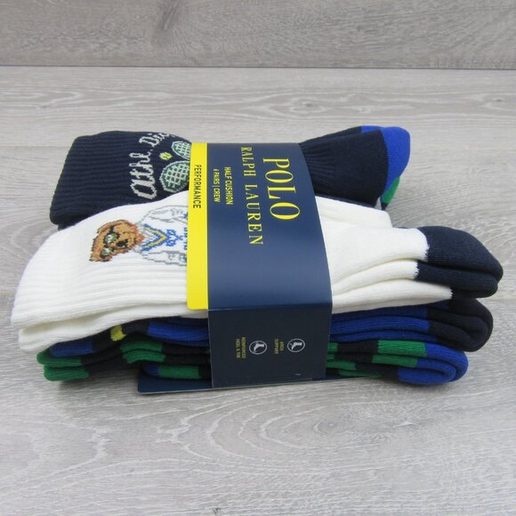 Polo Ralph Lauren Athletic Club Bear Crew Socks Multi 6 Pack Mens Size 6-13 NEW - Picture 9 of 15